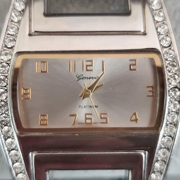 Geneva Women's Bracelet Watch Cuff Silver Tone with Crystals Gold Tone Dressy - Picture 7 of 8